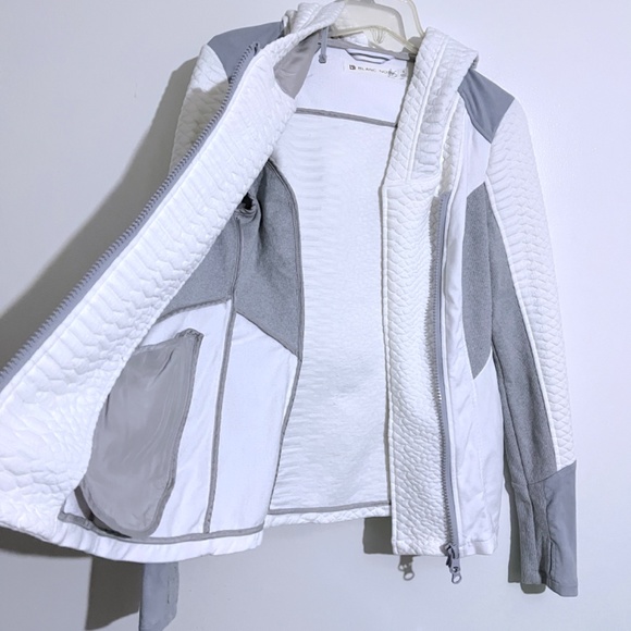 Blanc Noir Croc Jacquard Mixed Knit Hooded Track Asymmetrical Hoodie Jacket - Picture 4 of 16